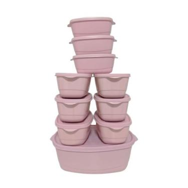 Imagem de Kit 10 Potes Transparente BPA Free Com Tampa Colorida Conjunto Cozinha