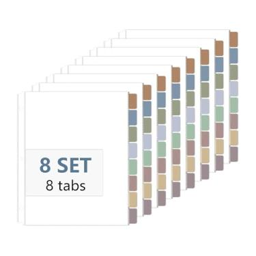 Imagem de 8 conjuntos de 64 protetores de folha de fichário transparente para 3 fichários protetores de página de plástico com 8 abas, divisória de página de índice inserível 21 x 28 cm (cor boêmio)