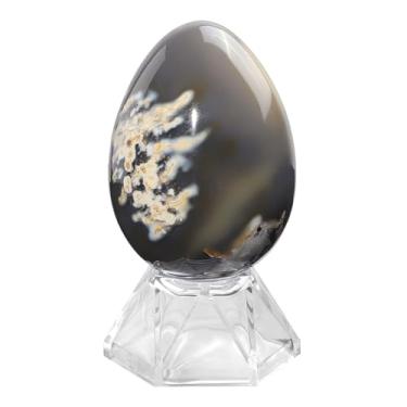 Imagem de Nupuyai Estátua de ovo de ágata de 3,8 a 5 cm com suporte de acrílico, estatueta de bola de pedra de cristal esculpida polida para decoração de escritório em casa