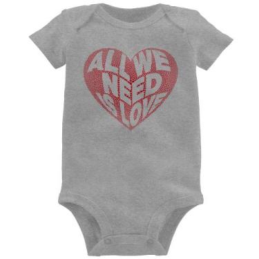 Imagem de Body Bebê All We Need Is Love - Foca na Moda, Cinza, P