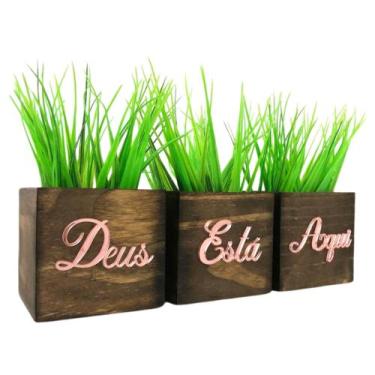 Imagem de Vasos Cachepot Madeira - Frase Espelhada Deus Esta Aqui - Magicril cac