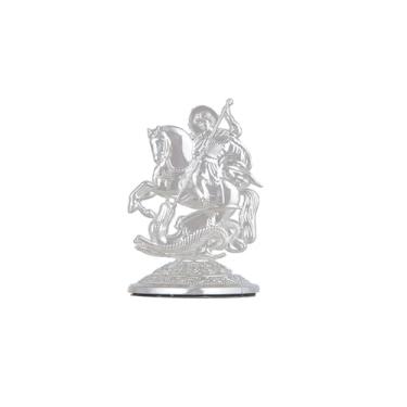 Imagem de RZRHMUHN Estátua de liga de George ortodoxo, enfeite pequeno de mesa para casa, base de ornamento de console central de carro com dois lados de adesivo, 7,6 cm x 5 cm (prata)