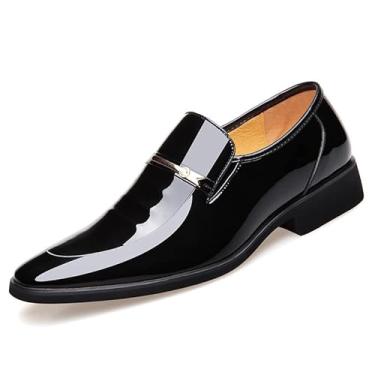 Imagem de Sapato social masculino Oxford formal clássico para negócios casual casamento falso patente Derby sapato, Preto, 43 BR