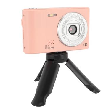 Imagem de Câmera Digital para Fotografia, Câmera de Vlogging de Foco Automático de 50MP Com tripé, Câmera de Viagem Compacta de Tela TFT de 2,4 Polegadas, Câmera Pequena Compacta (Rosa)