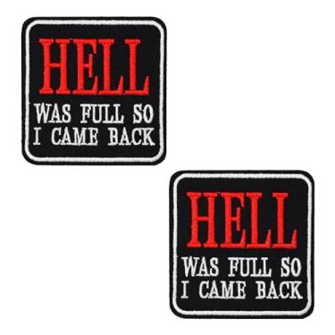 Imagem de Adesivo Hell was Full So I Came Back, 2 peças de emblema tático engraçado com gancho e laço bordado para motociclistas, roupas de meme social, uniformes, jaquetas, coletes, bolsas