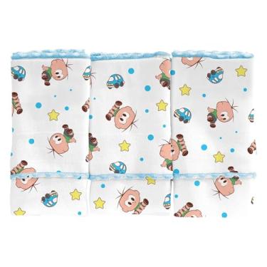 Imagem de Paninhos Panos de Boca Bebê Babete 34 x 40cm Cebolinha Baby Azul 100% Algodão