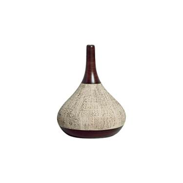 Imagem de Vaso Decorativo de Cerâmica para Mesa Garrafa Jasmim P Marrom e Palha Ganash