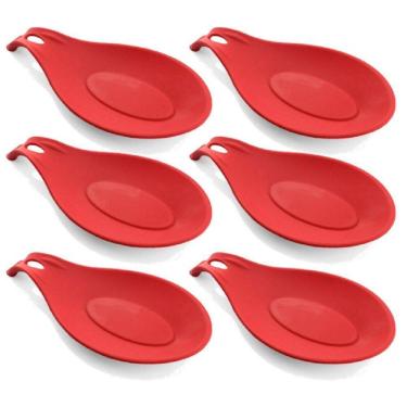 Imagem de Kit 6 Descanso para Talheres Silicone Utensilio Vermelho