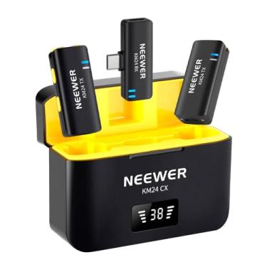 Imagem de Microfone de Lapela Sem Fio Neewer KM24 USB-C Preto, Compatível com iPhone 15 e Android, Cancelamento de Ruído, 3 Modos de Captação, Transmissão de Longo Alcance, Ideal para Vlogs