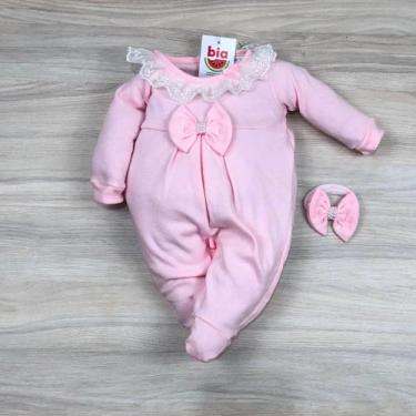 Imagem de Macacão bebê menina melissa com renda e laço - Antônio baby, Rosa, PP
