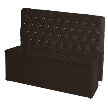 Imagem de Kit De Quarto Cabeceira De Cama Box E Calçadeira Baú Bella Casal 140 Cm Suede Botão Strass Marrom Eli Móveis E Decoração