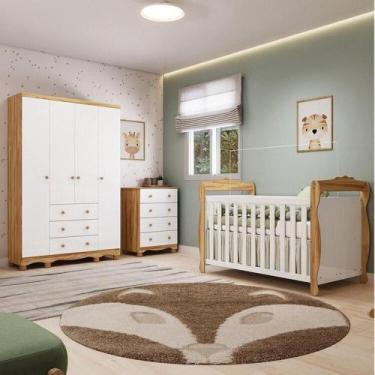 Imagem de Quarto de Bebê Completo Berço Minicama Guarda-roupa 4 Portas e Cômoda 