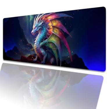 Imagem de amepay Tapete de mouse colorido para jogos de dragão de fadas 81,5 x 11,8 polegadas, tapete de mesa estendido grande legal com base de borracha antiderrapante, grande mousepad para laptop, computador