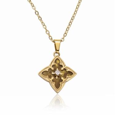 Imagem de ONERVA Colar de trevo banhado a ouro 18 K com pingente de zircônia cúbica delicada, para mulheres, presente de dia dos namorados, aniversário, casamento, ocasião, uso diário, One Size, Aço inoxidável,