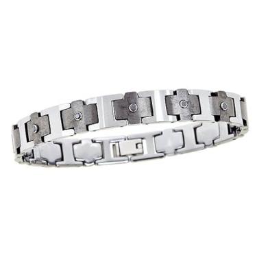 Imagem de Pulseira masculina de carboneto de tungstênio em dois tons, diamantes negros peso total de 0,18 quilates, 20 cm, 8.0 Inches, Carboneto de tungstênio, Diamante
