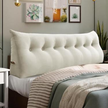 Imagem de Travesseiro King espesso de 6,4 kg para sentar na cama, almofada de leitura com suporte para as costas com bolso lateral e capa removível de veludo, almofada triangular grande para cabeceira