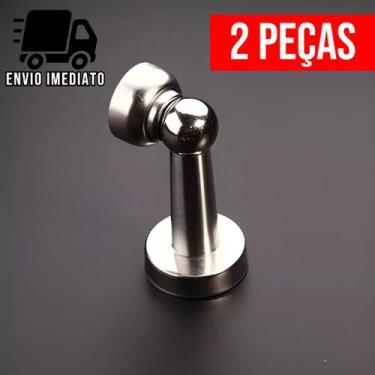 Imagem de Kit 2Trava Porta Magnético Prendedor de Aço Inox Cromado Slim com Imã 