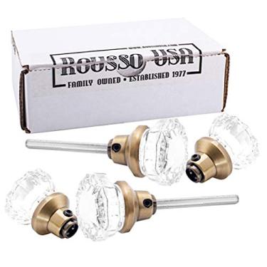 Imagem de 4 puxadores (2 pares) Cristal de depressão e haste de latão antigo com conjunto de parafusos e eixos. Réplica perfeita do A mais popular