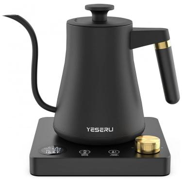 Imagem de Chaleira Elétrica 1L Pescoço de Ganso com Controle de Temperatura e Display Digital, 110V 1200W, YESERLI, Preto Fosco