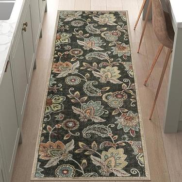 Imagem de Morebes Tapete floral para corredores de 1,8 m antiderrapante, tapete Paisley Runner para entrada interna, tapete de banho lavável, tapete de piso interno envelhecido para cozinha, lavanderia, hall de