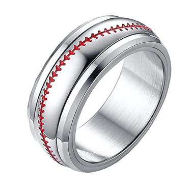 Imagem de PAURO Anel masculino de aço inoxidável moderno com estampa de bola esportiva com design de ansiedade, joias legais, várias cores, Prata, aço inoxidável, zircônia