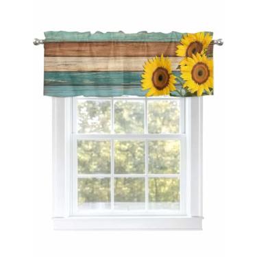 Imagem de Cortinas rústicas de madeira de girassol para janelas, cortinas rústicas de madeira rústica, laváveis, para cozinha, sala de estar, quarto, 106 x 30 cm, 1 painel, cortinas curtas