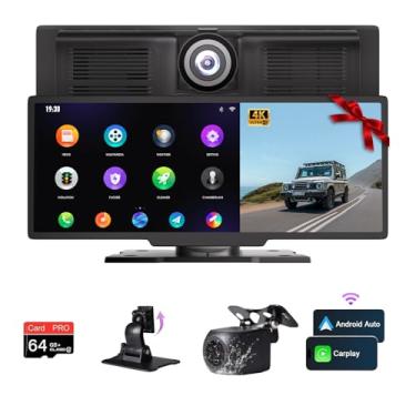 Imagem de NUOTIAN - Ecrã Carplay de 10,26", Android Auto, rádio com Bluetooth 5.3, câmara de painel 4K + câmara traseira 1080P, navegação GPS, Mirror Link, 64 GB TF, FM, AUX- com suporte de substituição