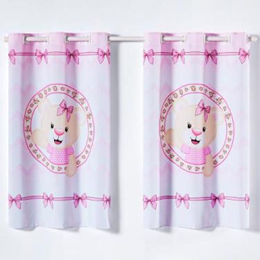 Imagem de Cortina Kids Infantil Varão Tecido Oxford 2,00m X 1,30m - Ursinha Rosa