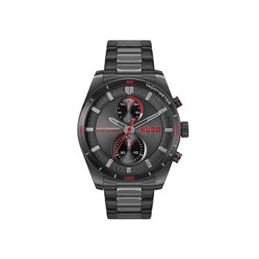 Imagem de HUGO Relógio masculino multifuncional de quartzo 3H #Fast, aço inoxidável, resistente à água até 5 ATM/50 metros, relógio elegante e esportivo, presente para ele, 44 mm, Preto