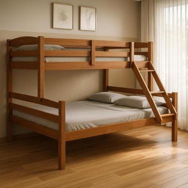 Imagem de Beliche com cama Casal /Solteiro De Madeira Pinus Robusto Moderno cast