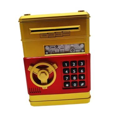 Imagem de Luwecf Caixa de poupança de dinheiro do cofrinho atm, aprendizagem precoce, criativo, banco de dinheiro eletrônico pequeno para crianças de 3 anos +, Ouro