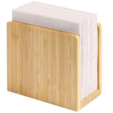 Imagem de Suporte de guardanapo de bambu MaxGear para mesas, dispensador de lenços de mesa independente, suporte de guardanapo de madeira, organizador de guardanapo para cozinha, restaurante, decoração de casa, 1 pacote