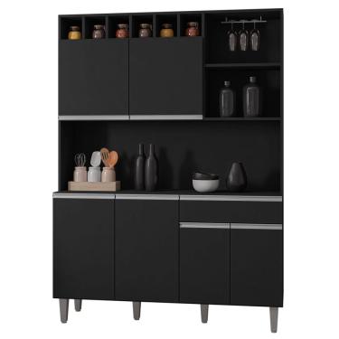 Imagem de Kit Cozinha Compacta Alice 130Cm Com 6 Portas E 1 Gaveta Preto Fosco - Desk Design