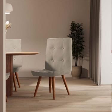 Imagem de Cadeira De Jantar Drop Com Botão Base Pé Palito Castanho Sintético Bege - Amey Decor