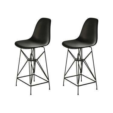 Imagem de Kit 2 Banquetas Bistrô Alta Eames Eiffel Preta Base Ferro Preto - Cor: Preto