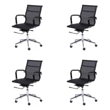 Imagem de Kit 4 Cadeiras Para Escritório Diretor Esteirinha Tela Mesh 3303 Or Design Preto
