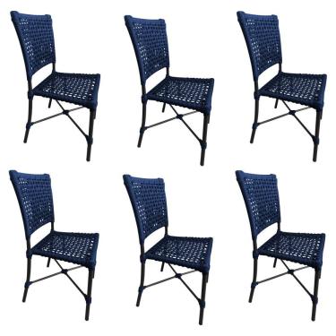 Imagem de Kit 6 Cadeiras Roma Corda Náutica Base Em Alumínio Preto-azul Marinho - Cor: Azul