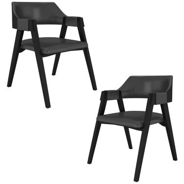 Imagem de Kit 2 Cadeiras Sala De Jantar E Jogos Carteados Madeira Maciça Poker Pu Grafite-preto G42 - Gran Belo