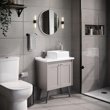 Imagem de Conjunto De Banheiro Com Pé Paris 2 Portas, Espelheira, Tampo E Cuba Em Mármore Sintético Gianduia