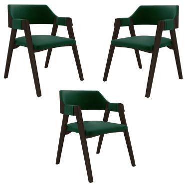 Imagem de Kit 3 Cadeiras Sala De Jantar E Jogos Carteados Madeira Maciça Poker Veludo Verde-capuccino G42 - Gran Belo