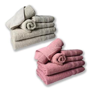 Imagem de Jogo De Toalhas 4 Banhos 4 Rostos 4 Pisos Grossa Bege+rosê