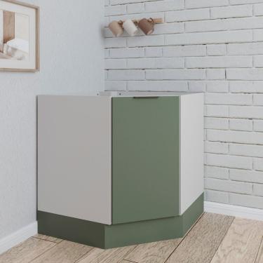 Imagem de Balcão Canto Oblíquo Sem Tampo Com Rodapé Puxador 150mm Ipanema Cabecasa Madeiramadeira Verde Folha-branco