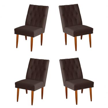 Imagem de Jogo 04 Cadeiras De Jantar Estofada Cozinha Paris Suede Marrom Eli Móveis