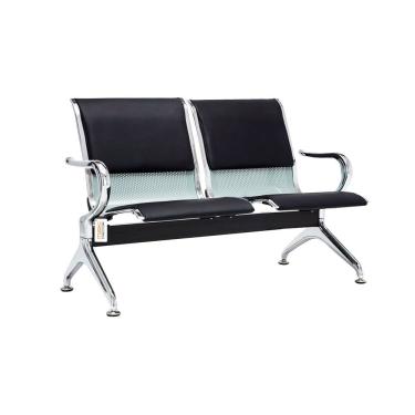 Imagem de Cadeira Longarina Com Est Cromada 2 Lugares Preto