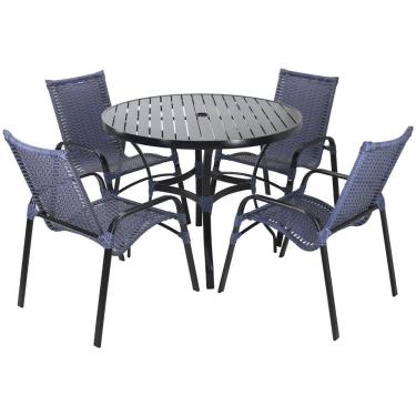 Imagem de 4 Cadeiras E Mesa Tampo Ripado área Jardim Varanda Piscina Azul Dark