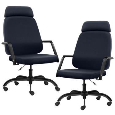 Imagem de Kit 02 Cadeiras De Escritório Giratória Com Apoio De Cabeça Hub F02 Sintético Azul - Lyam Decor