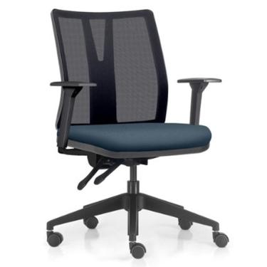 Imagem de Cadeira De Escritório Giratória Diretor Flow F02 Base Preta Sintético Azul - Lyam Decor