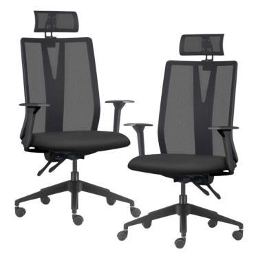 Imagem de Kit 2 Cadeiras Escritório Giratória Presidente Flow F02 Base Preta Crepe Preto - Lyam Decor