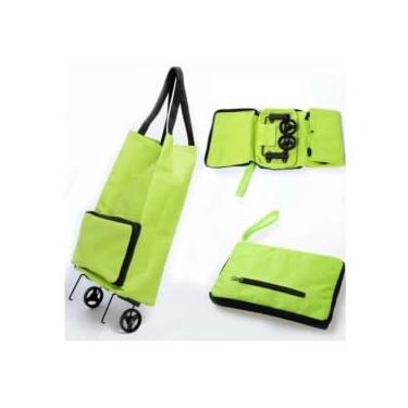 Imagem de Sacola para Compras Carrinho Dobrável com 2 Rodas 10kg - Verde