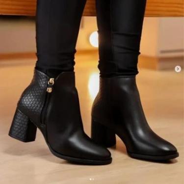 Imagem de Bota Feminina Cano Curto Salto Grosso Modare Ultraconforto 7078.101 - Preto-Feminino